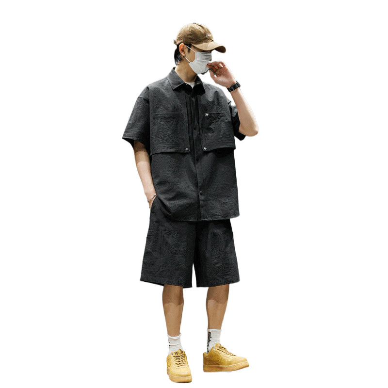 2026新款套装男女同款夏季潮牌百搭泡泡格短袖衬衫套装C66P90,男装衬衫,星座1410（原1902A）
