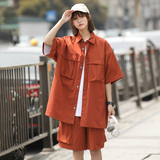 2026新套装男女同款夏季潮牌百搭休闲长城格短袖衬衫套装C72P78，男装衬衫，星座1410（原1902A）