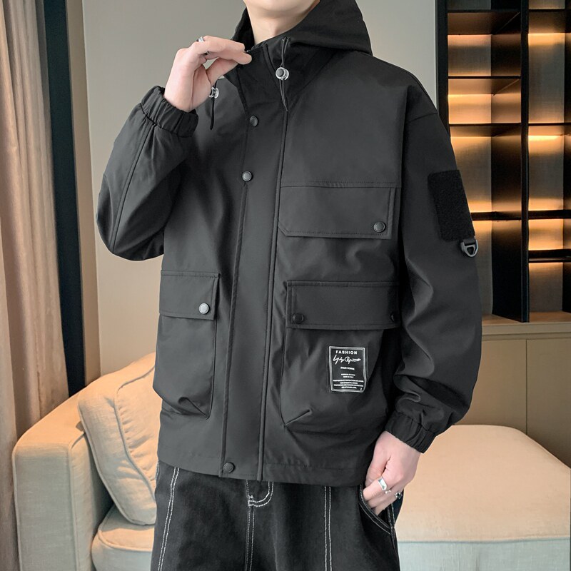 春秋日系多口袋工装连帽冲锋衣男女同款户外防风夹克外套JK181P50图片