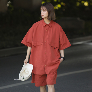 2026新款套装男女同款夏季潮牌百搭泡泡格短袖衬衫套装 C67P85图片