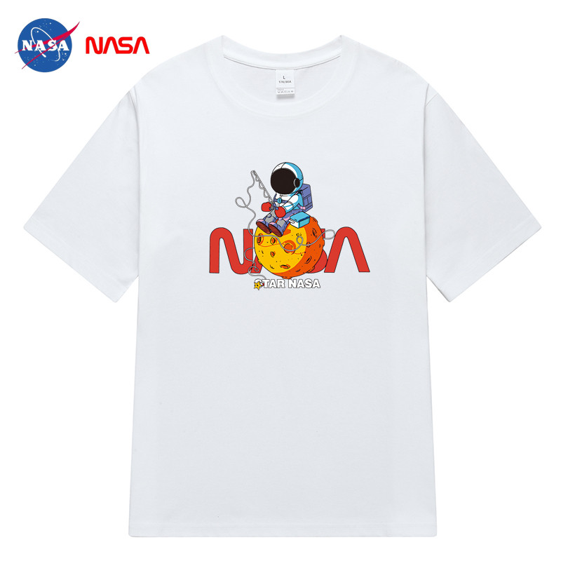 NASA夏季新款男T恤印花百搭港风简约短袖T恤男NS48-背包宇航员P20图片