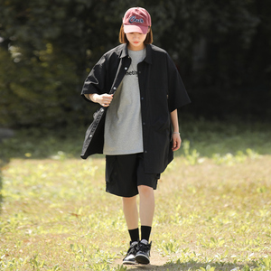 2026新套装男女同款夏季潮牌休闲百搭长城格短袖衬衫套装 C68P80图片