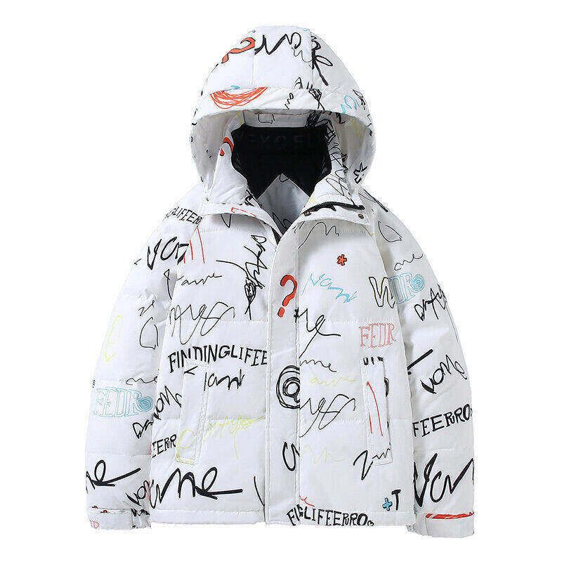 冬印花羽绒服男加厚保暖貉子毛连帽外套情侣涂鸦面包服YR203P60,男装羽绒服,星座1410（原1902A）