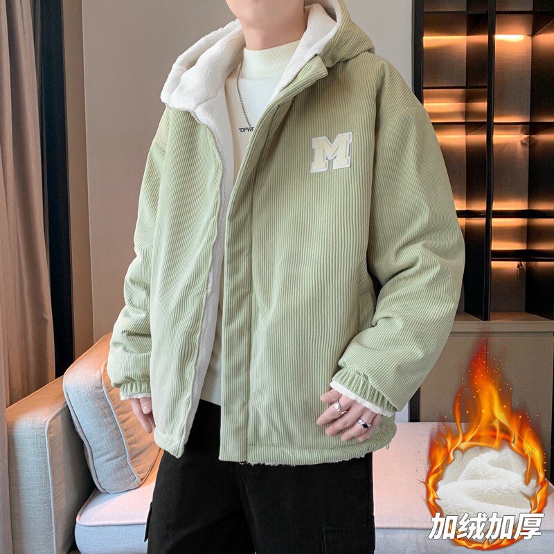 连帽双面穿灯芯绒棉服男女冬季加绒棉衣情侣厚棉袄外套 MY811P100图片