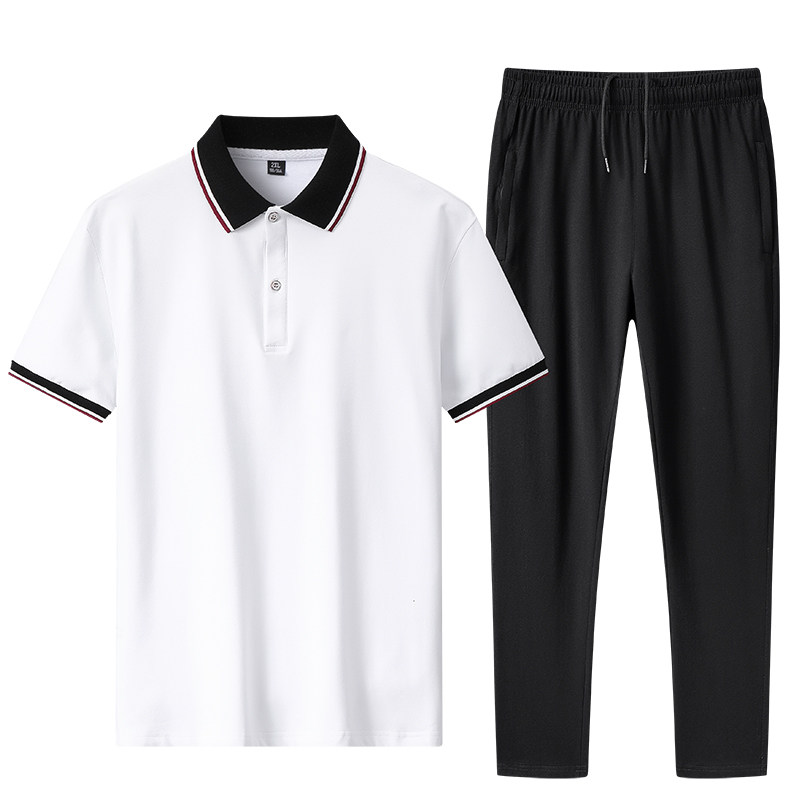 夏季纯棉运动套装男翻领POLO衫短袖T恤中老年大码两件套 TZ206P60图片