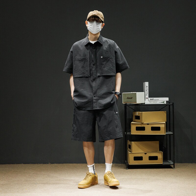 2026新款套装男女同款夏季潮牌百搭泡泡格短袖衬衫套装C66P90,男装衬衫,星座1410（原1902A）