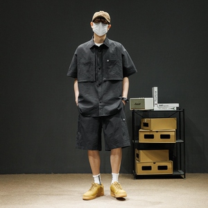 2026新款套装男女同款夏季潮牌百搭泡泡格短袖衬衫套装 C66P90图片