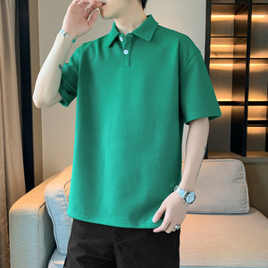 夏季短袖潮牌POLO衫重磅纯色棉质翻领青少年T恤衫二开 PL3363P40图片