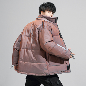 国潮工装羽绒服男冬季2021新款短款立领镭射帅气外套 YR2116P100图片