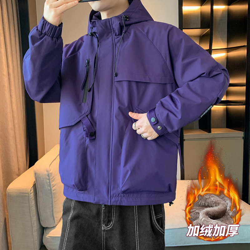 男士加绒防水夹克秋冬情侣多色大拉链口袋工装防水夹克 AJ136P95图片