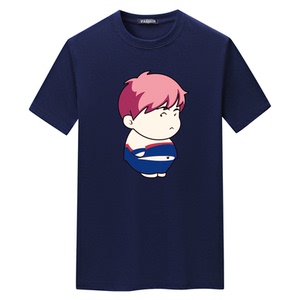 夏季短袖t恤潮流宽松CVC60%棉衣服新款男装DT3857-粉发小胖-P15图片