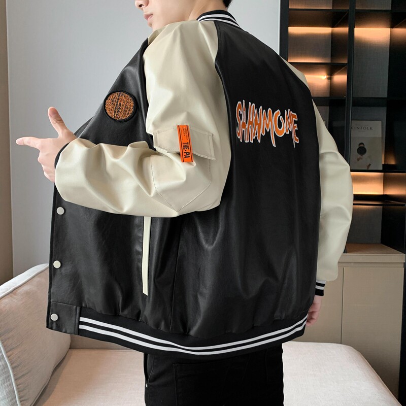 PU皮衣宽松休闲潮酷男女欧美嘻哈棒球服情侣款外套皮夹克JK283P50,男装夹克,星座1410（原1902A）