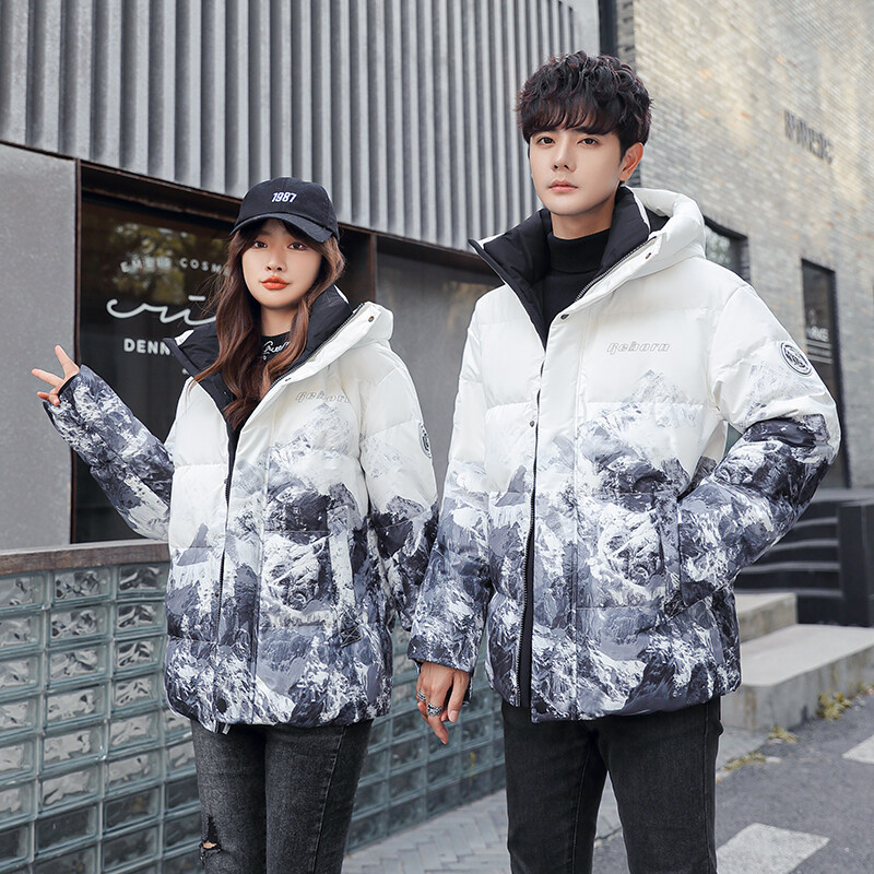 2024年加厚渐变色雪山冬季情侣款连帽羽绒服男潮短款YR1641P100,男装羽绒服,星座1410（原1902A）