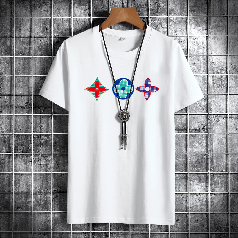 夏季男士短袖t恤潮流潮牌韩纯棉衣服2021新款DT4241-三朵花-P15,男装T恤,星座1410（原1902A）