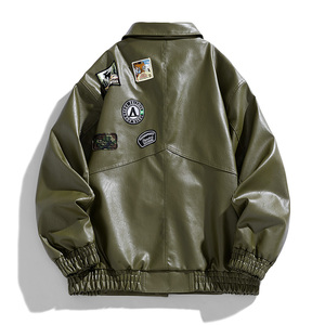 跨境外贸男装皮夹克新拼接男士夹克pu外套机车服皮衣男 PY589P75图片