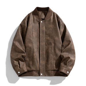 美式PU皮棒球服外套男春秋季新款潮早春痞帅工装男夹克JK206P80图片