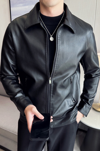 跨境皮衣男士外套秋季机车服防风痞帅PU皮夹克男皮衣 PY6806P65图片