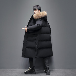 冬新羽绒服男中长款过膝连帽大毛领韩版加厚情侣上衣 YR901-1P350图片