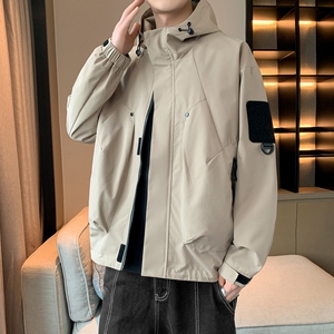冲锋衣外套男装春秋款连帽夹克男情侣青少年港风工装上衣JK111P72图片