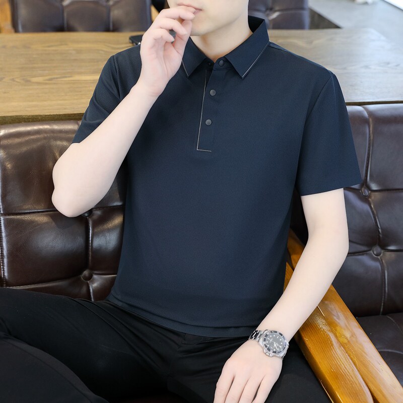 夏季POLO衫冰丝无痕商务休闲华夫格薄款简约上衣T恤衫PL2663P45,男装Polo衫,星座1410（原1902A）