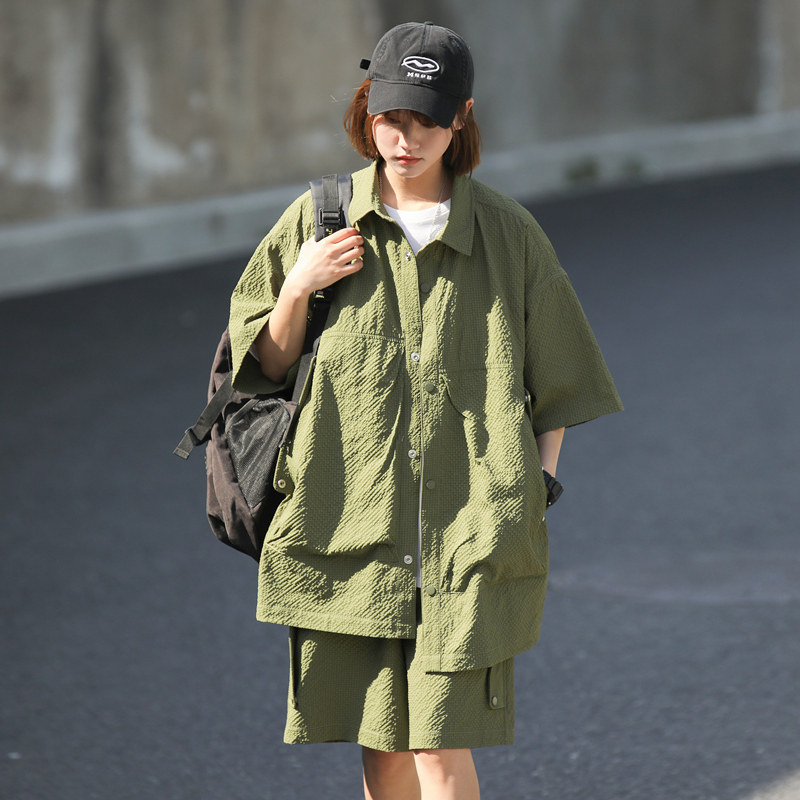 2026新款套装男女同款夏季潮休闲隐形泡泡哥短袖衬衫套装C75P70,男装衬衫,星座1410（原1902A）