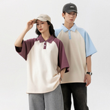 撞色拼色插肩袖POLO衫男没事复古宽松短袖T恤男女学院风PL3361P45，男装Polo衫，星座1410（原1902A）