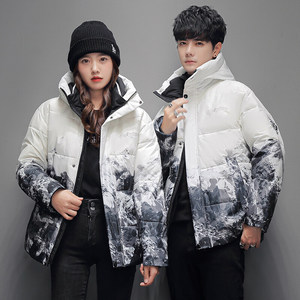 2024新羽绒服男女短款雪山印花冬季加厚白鸭绒情侣外套 YR1641P95图片