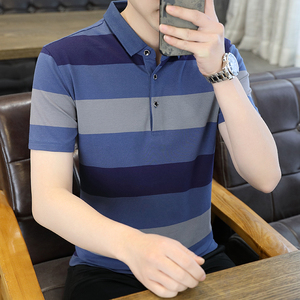 夏新款高品质男士条纹短袖T恤棉薄款商务翻领男装polo衫PL2323P36图片