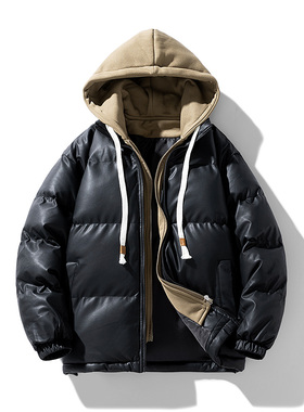 秋冬PU皮男女同款面包服棉袄假两件情侣棉衣男外套棉服 MY2318P95