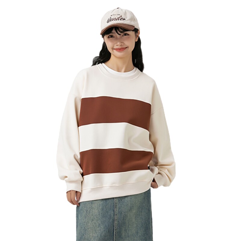男女春秋新款宽松服条纹可二开情侣港风圆领纯棉卫衣WY2399P48,男装卫衣,星座1410（原1902A）