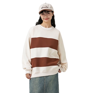 男女春秋新款宽松服条纹可二开情侣港风圆领纯棉卫衣 WY2399P48图片