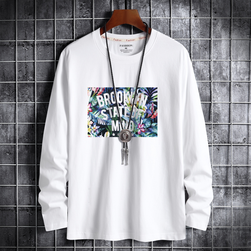 Spring new Korean fashion men's cotton Crew Neck Long Sleeve Shirt Men's large Brooklyn