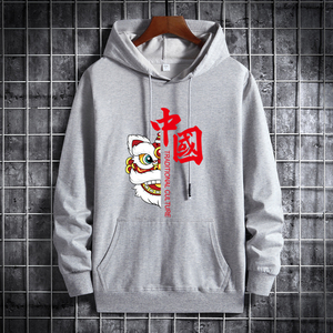 厂家直销秋季卫衣男连帽韩版嘻哈ins港风休闲卫衣中国醒狮卫衣P40图片