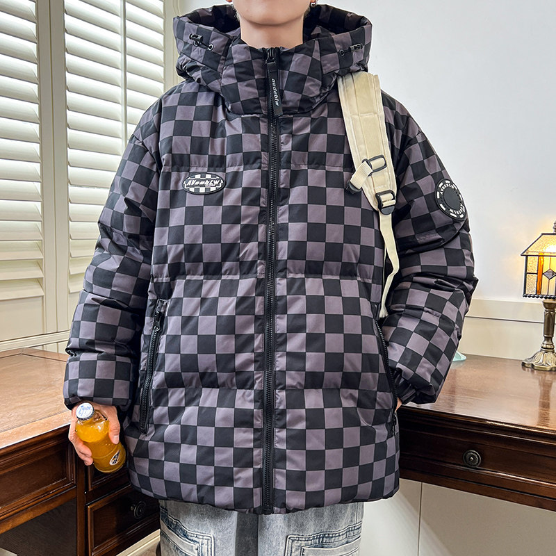 羽绒服男冬装短款棋盘格子面包服新标90鸭绒加厚外套YR2305P140,男装羽绒服,星座1410（原1902A）