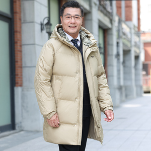 新款白鸭绒中老年羽绒服男士爸爸连帽中长款上衣外套 YR1313P125图片