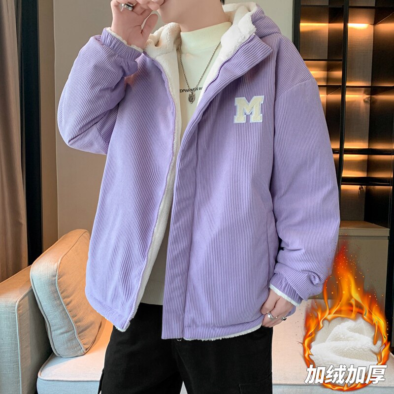 连帽双面穿灯芯绒棉服男女冬季加绒棉衣情侣厚棉袄外套 MY811P100图片