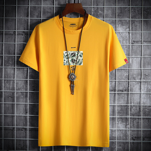 夏季男士短袖t恤潮流潮宽松纯棉衣服新款男装DT2047-一夜暴富-P15,白色羽绒服搭配女士图片