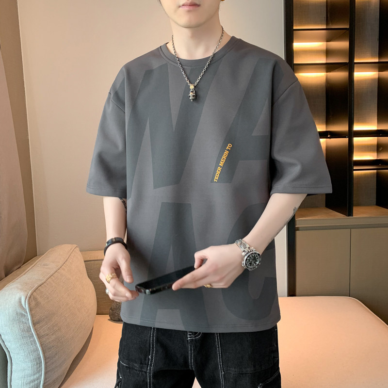 印花短袖男潮大码圆领落肩款男士短袖T恤夏简约新款上衣DT6856P20,男装T恤,星座1410（原1902A）