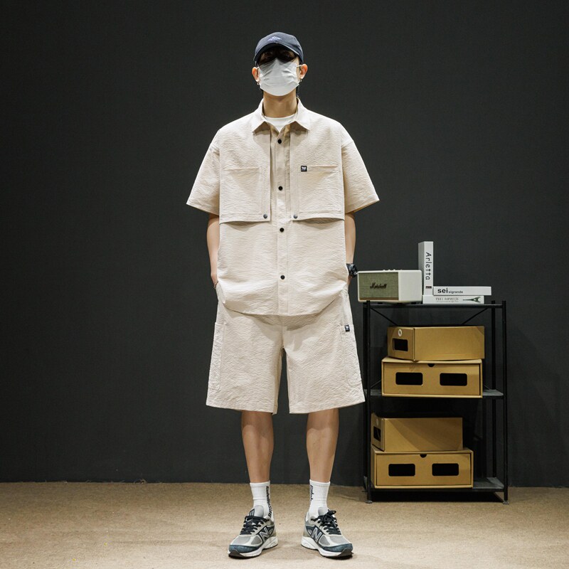 2026新款套装男女同款夏季潮牌百搭泡泡格短袖衬衫套装C66P90,男装衬衫,星座1410（原1902A）