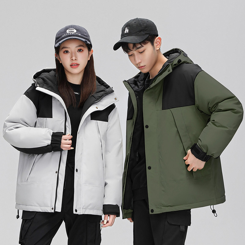 情侣短款90%绒工装风连帽加厚拼色潮流羽绒服YR2320P210,男装羽绒服,星座1410（原1902A）
