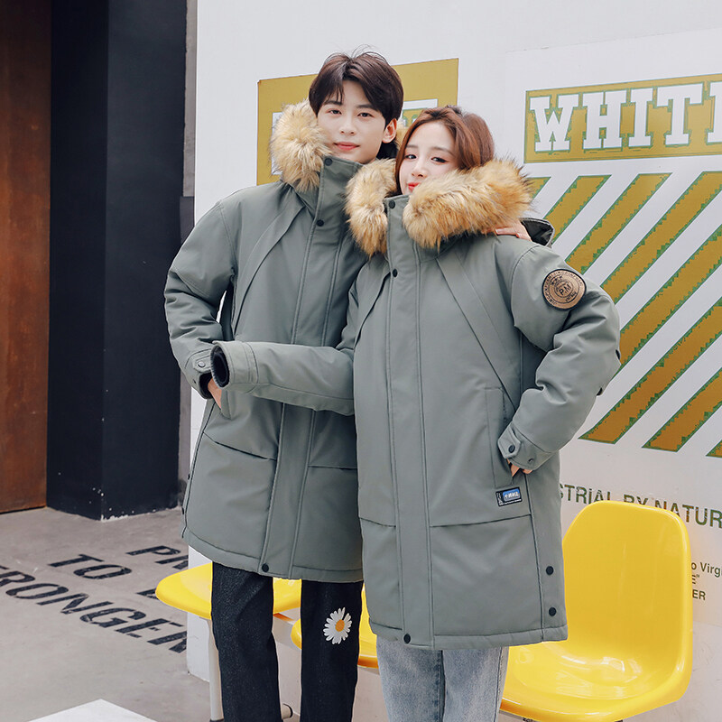中长款大毛领羽绒服情侣连帽工装羽绒大衣大码保暖外套YR9810P140，男装羽绒服，星座1902A（原星座1216）