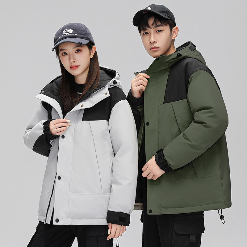 情侣短款90%绒工装风连帽加厚拼色潮流羽绒服YR2320P210,男装羽绒服,星座1410（原1902A）