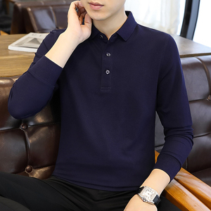 春秋季新款男士长袖T恤条纹全棉商务翻领男装polo衫男 PL8891P45图片