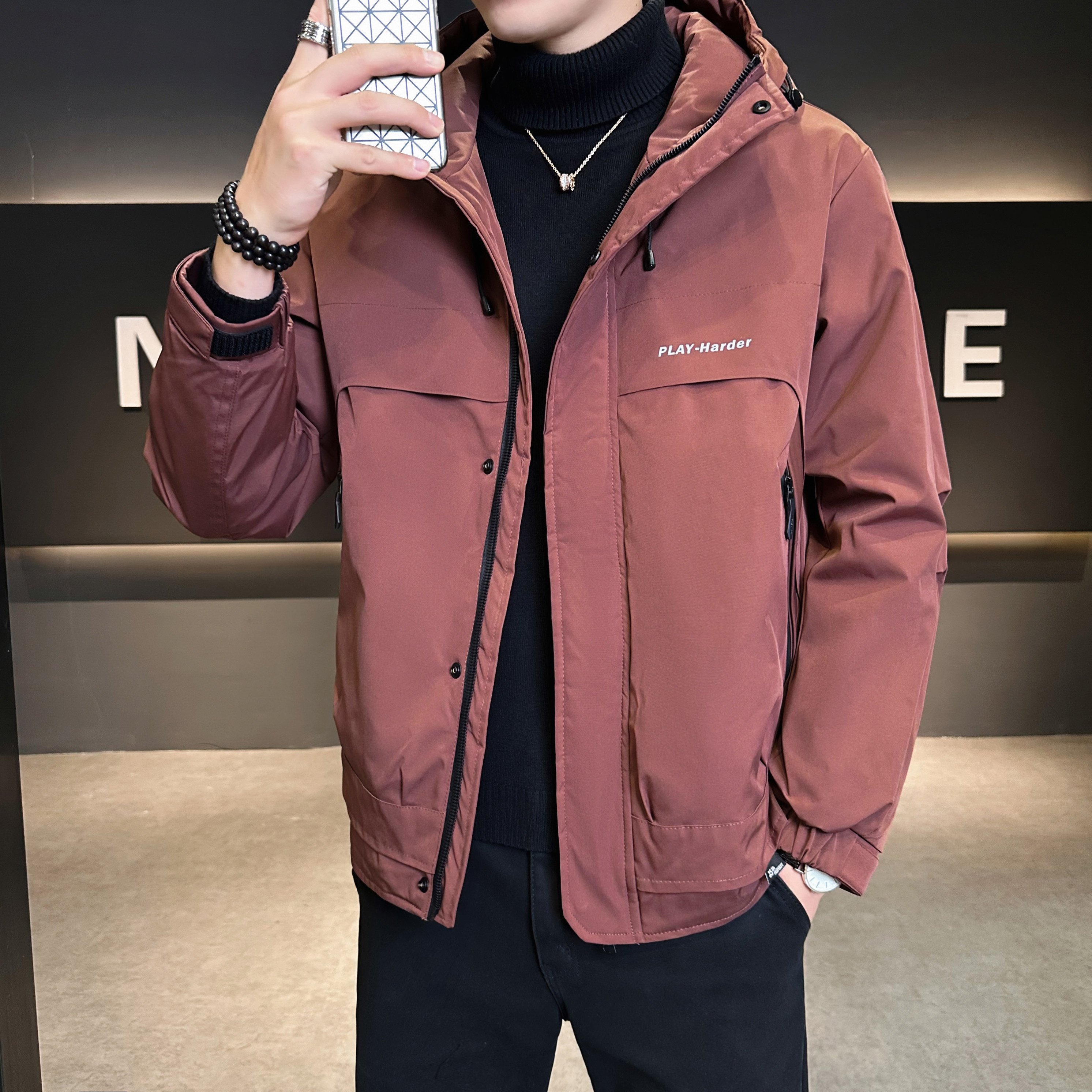 连帽加棉夹克男运动冲锋衣棉衣潮户外山系二棉夹克外套MY1123P110,男装夹克,星座1410（原1902A）