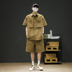 2026新款套装男女同款夏季潮牌百搭泡泡格短袖衬衫套装 C66P90图片