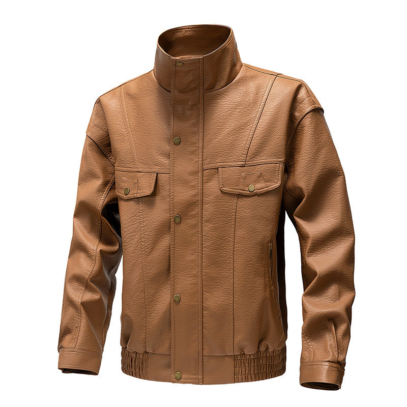跨境美式复古加绒皮衣机车服防风男士外套春秋皮夹克男 PY907P95图片