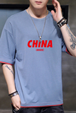 新款韩宽松短袖t恤男半袖纯棉假两件短袖T恤DT1010-红字CHINA-P20，男装T恤，星座1410（原1902A）