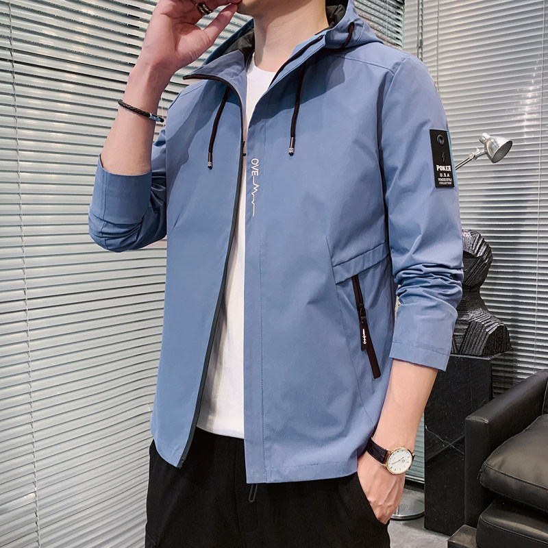 休闲夹克春秋季连帽上衣大码男士休闲外套中青年夹克男 JK990P45图片