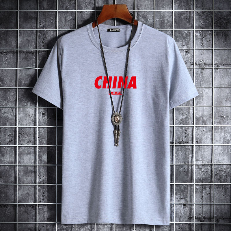 2020宽松短袖t恤夏男士半袖CVC60%棉加大码DT3010-红字CHINA-P15,男装T恤,星座1410（原1902A）