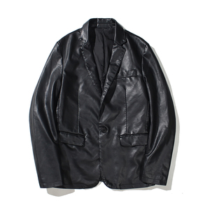 跨境外贸男士外套春秋款皮衣夹克男装PU皮机车服连帽皮衣PY611P68图片